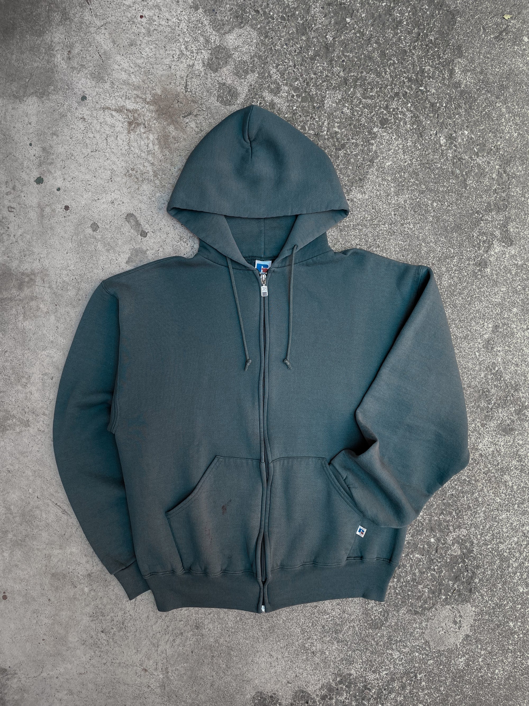 1990s Russell Faded Sea Foam Blank Zip Up Hoodie