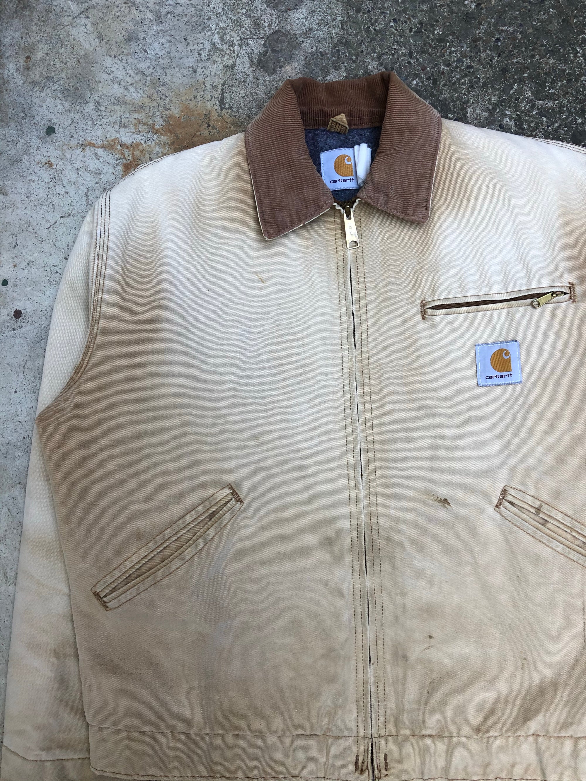 1990s Carhartt Sun Faded Tan Lined Work Jacket (M)