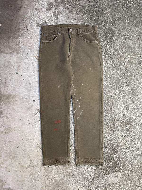 Vintage Levi’s Painted Faded Olive 501 Released Hem (32X30)