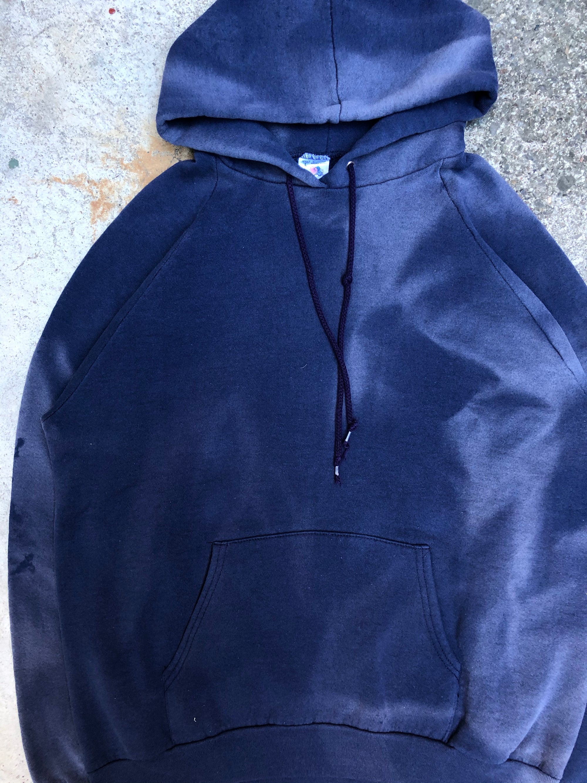 1990s Sun Faded Navy Blank Raglan Hoodie