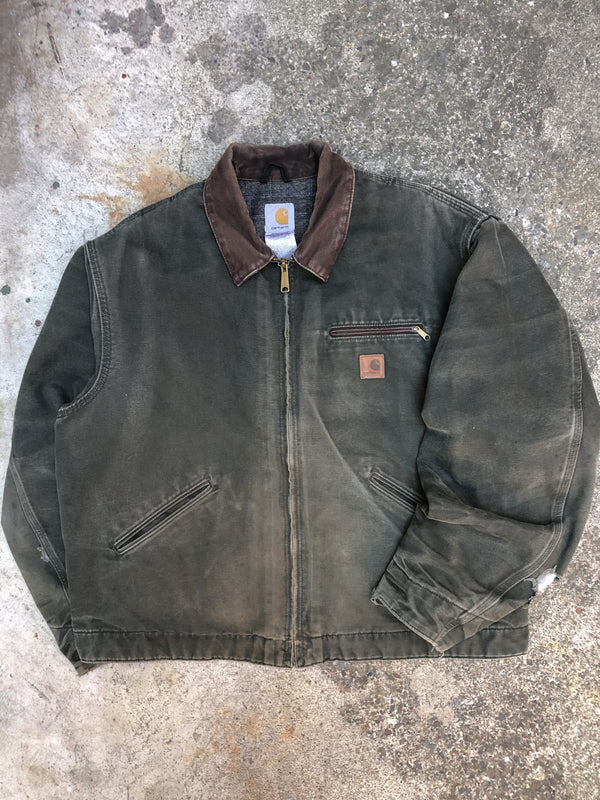 1990s Carhartt Faded Moss Green Lined Work Jacket (XL)