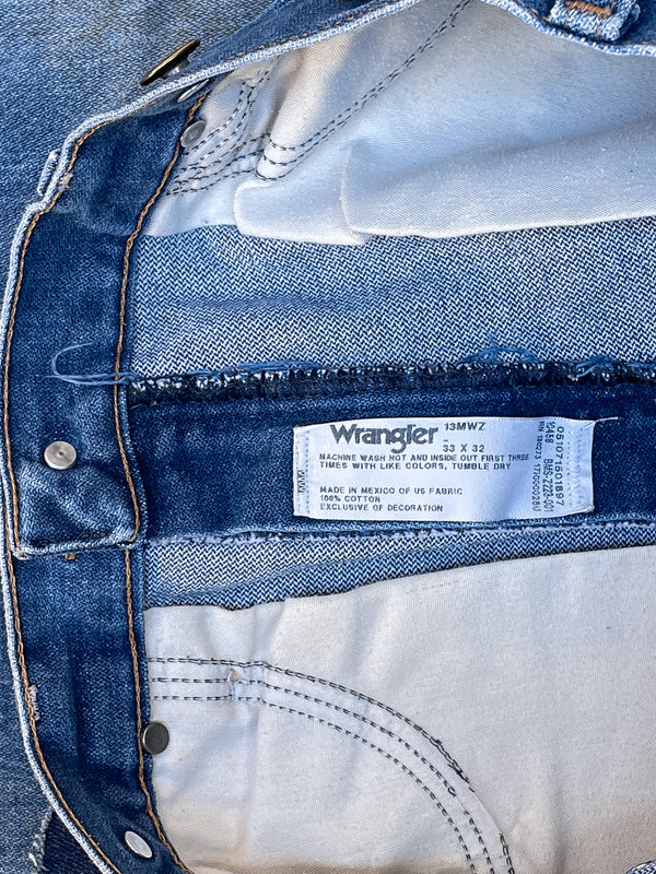 1990s Wrangler Patched Dirty Blue Denim (32X30)