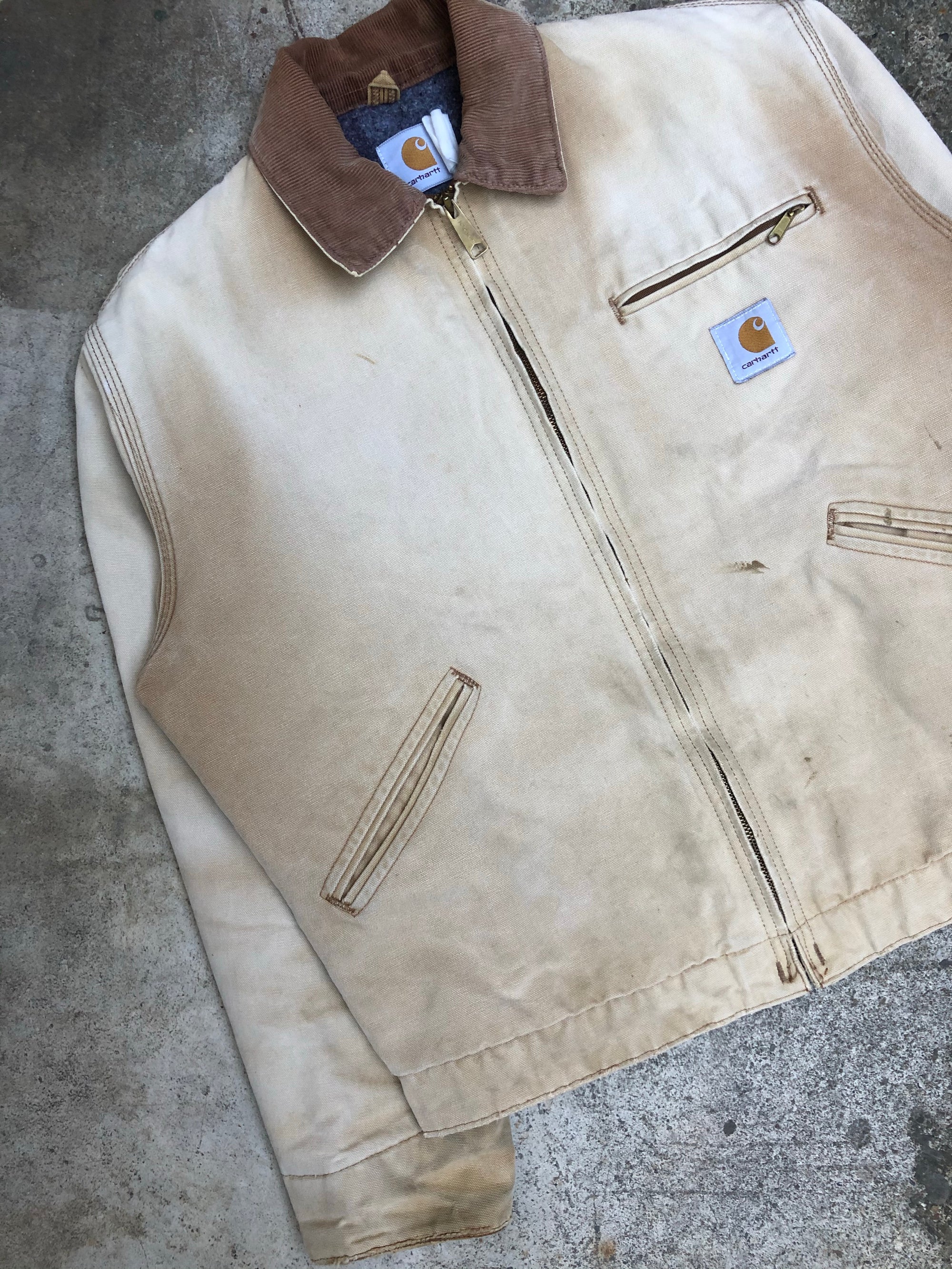 1990s Carhartt Sun Faded Tan Lined Work Jacket (M)