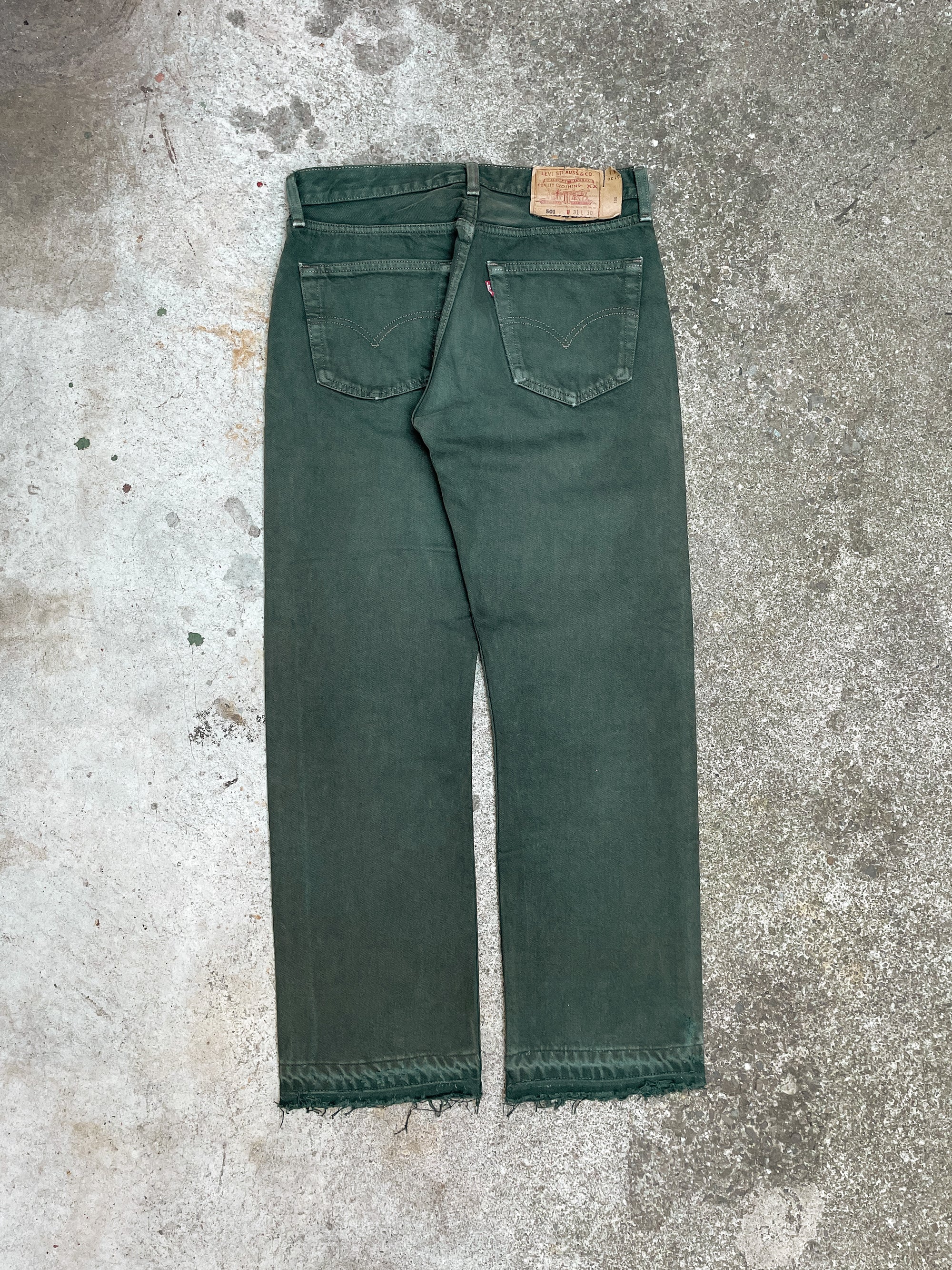 1990s Levi’s Sun Faded Green 501 Released Hem (30X28)