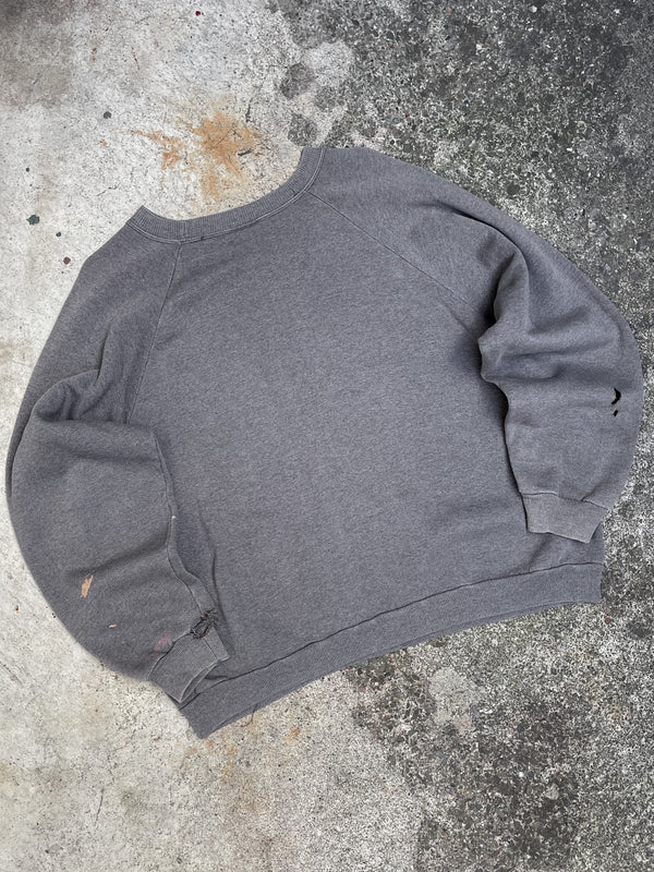 1990s Faded Grey Blank Raglan Sweatshirt (XL)