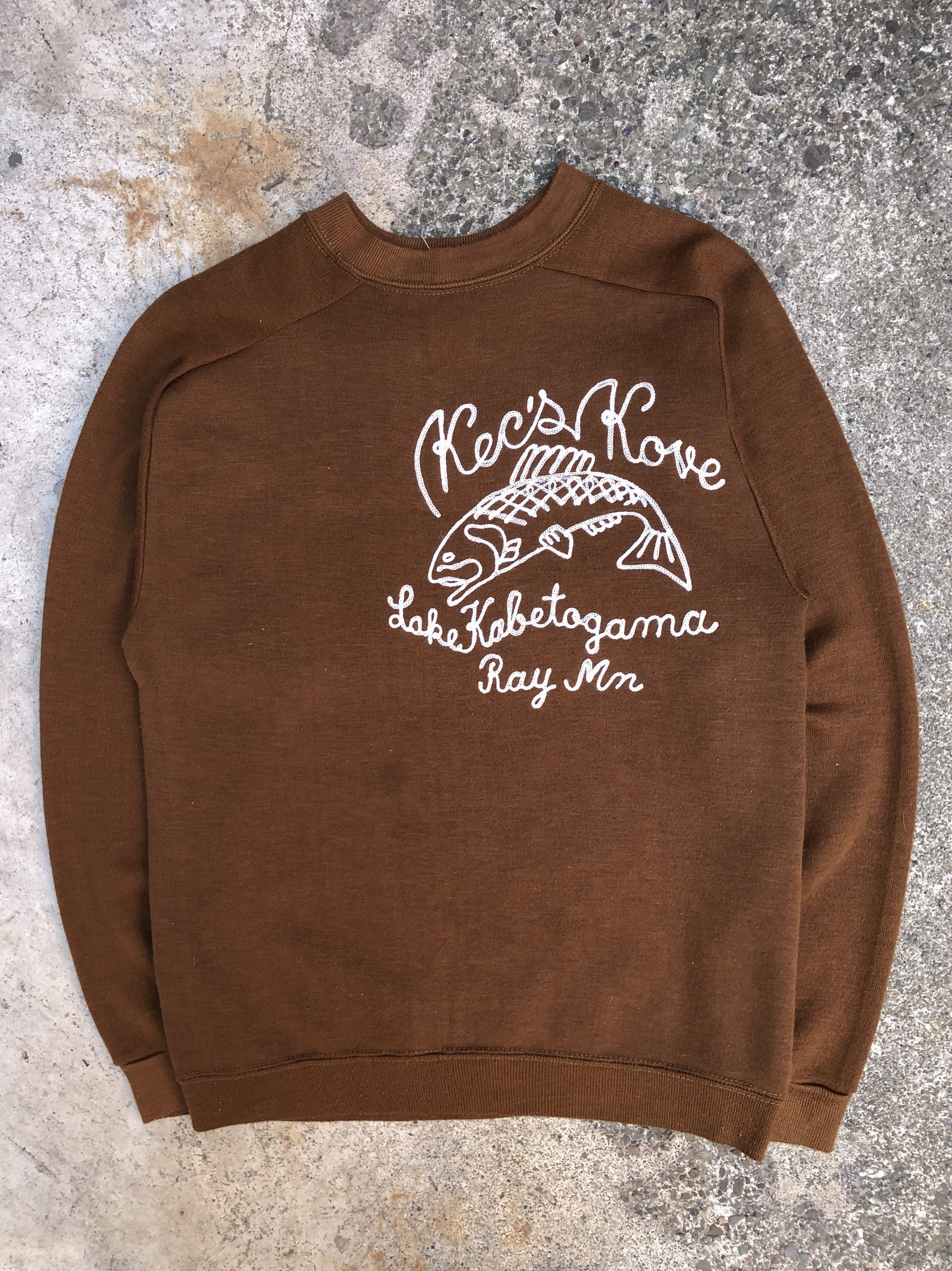 1960s Ochre Brown Chain Stitch “Kec’s Kove” Sweatshirt