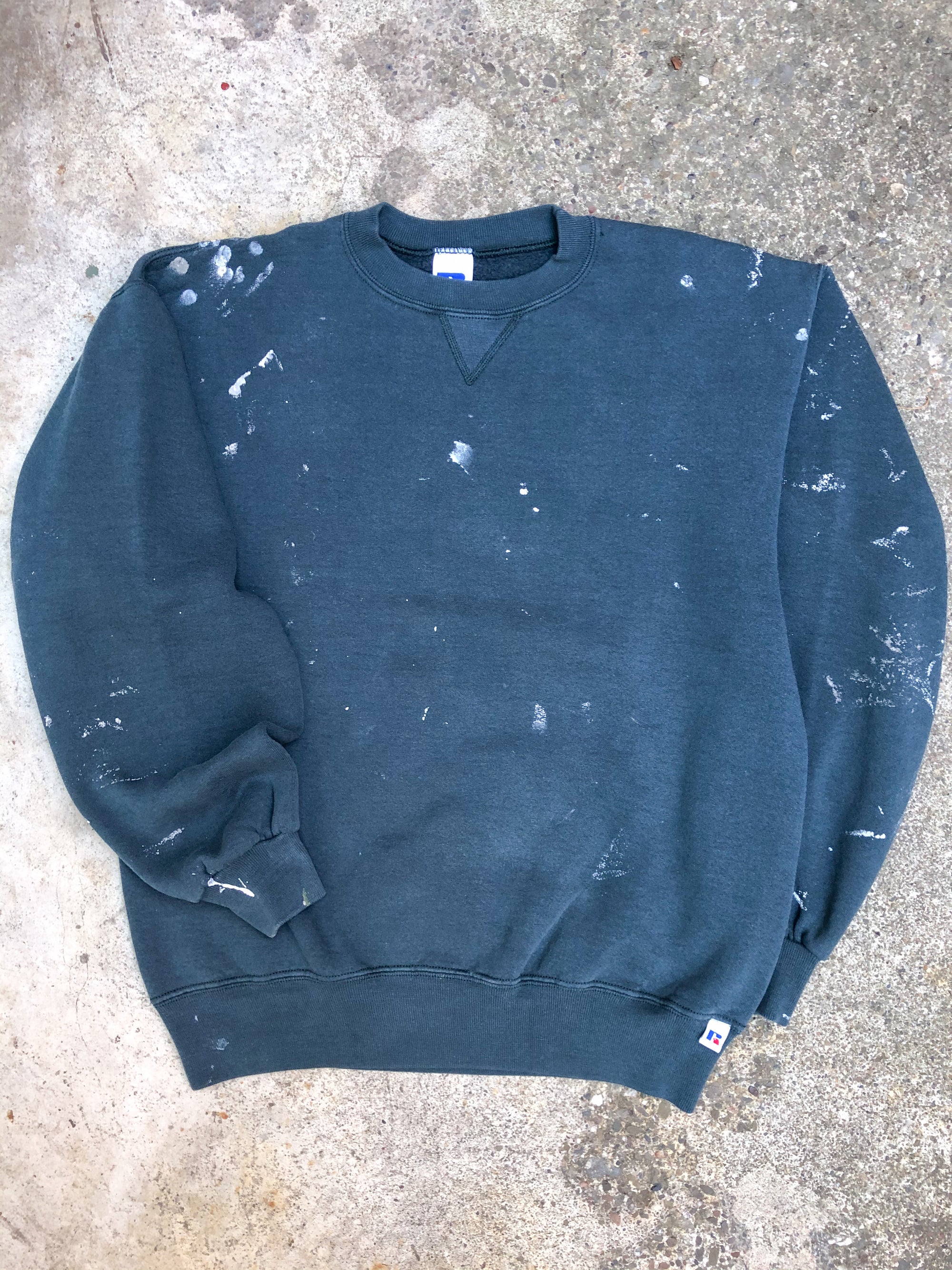 1990s Russell Painted Faded Dark Sea Foam Blank Sweatshirt