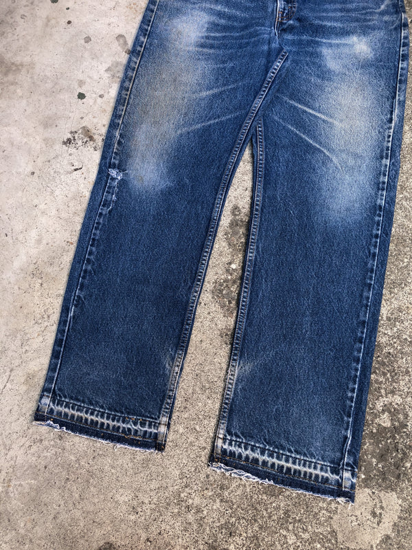 1990s Orange Tab Levis Worn In Blue 505 Released Hem (35X29)