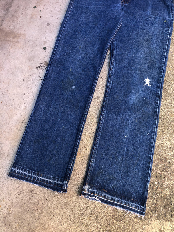 1990s Orange Tab Levis Painted Blue 517 Released Hem (35X32)