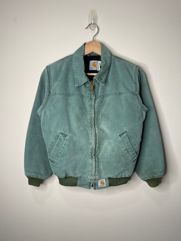 1990s Carhartt Faded Green Youth Santa Fe Work Jacket (M)