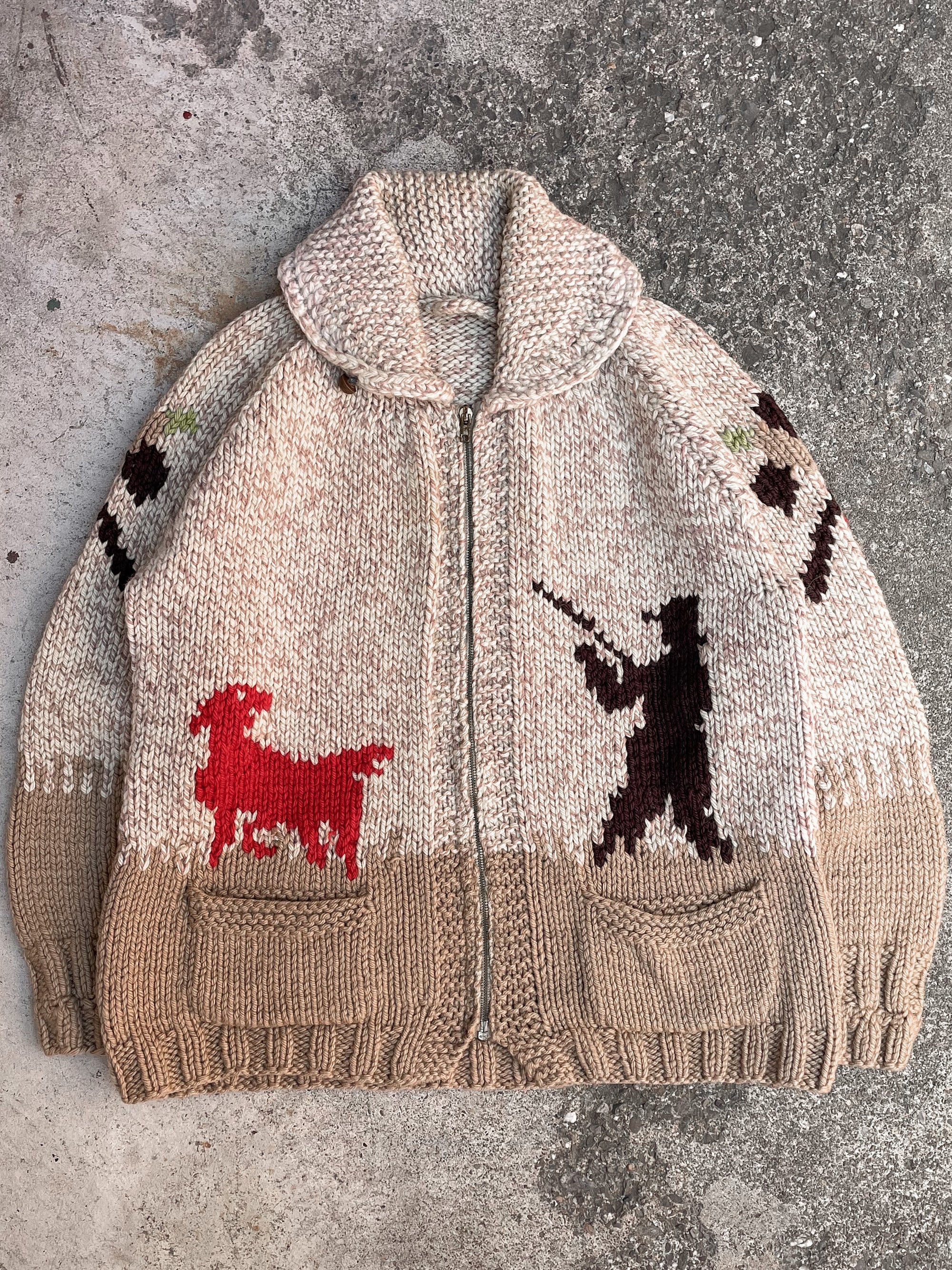 1950s/60s “Pheasant Hunt” Knit Cowichan Sweater (M)