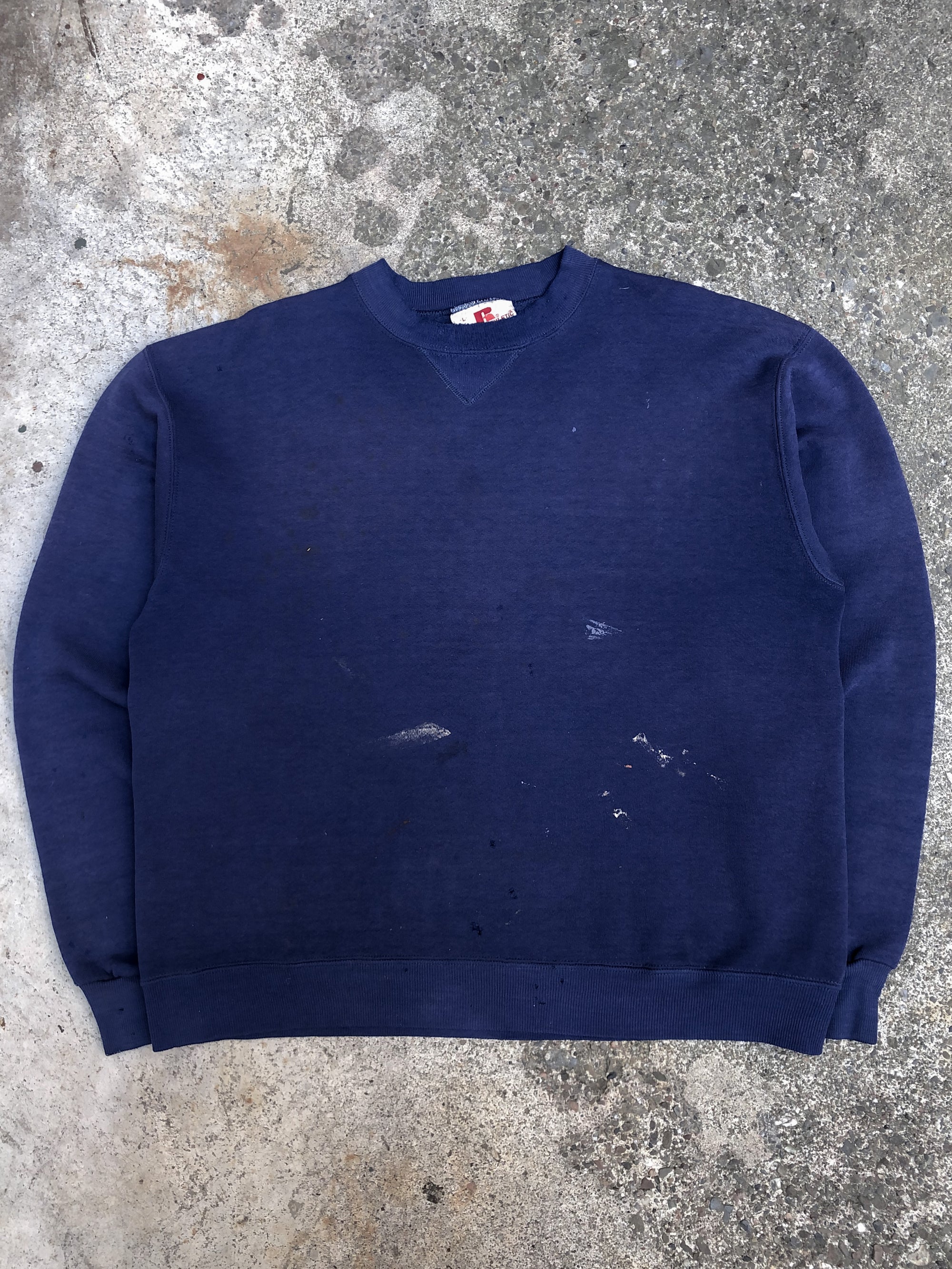 1970s Russell Painted Sun Faded Navy Blank Sweatshirt