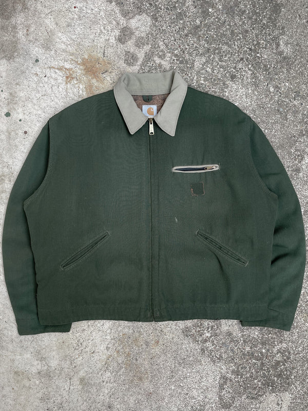 1990s Carhartt Faded Pine Green Lined Work Jacket (L/XL)