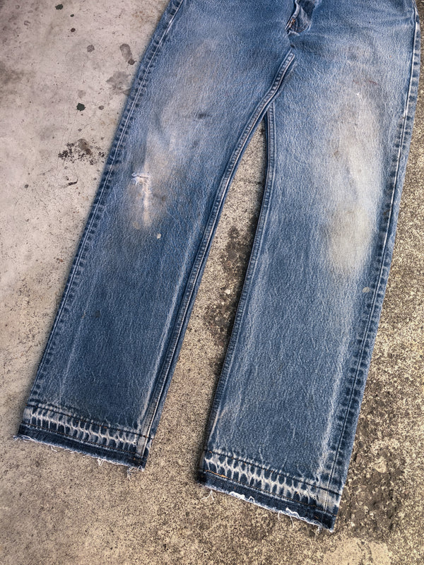 1990s Levis Distressed Worn In Blue 501XX Released Hem (30X30)