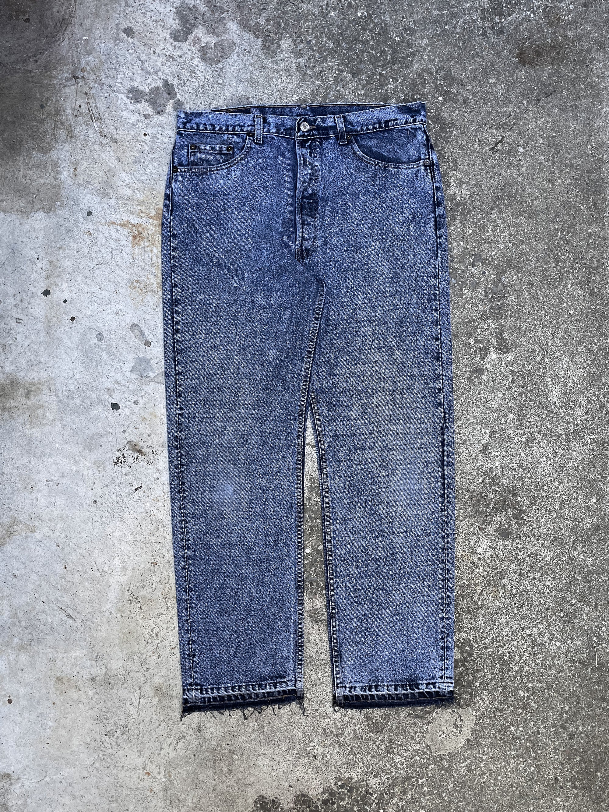 1990s Levi’s Indigo Acid Wash 501 Released Hem (35X30)