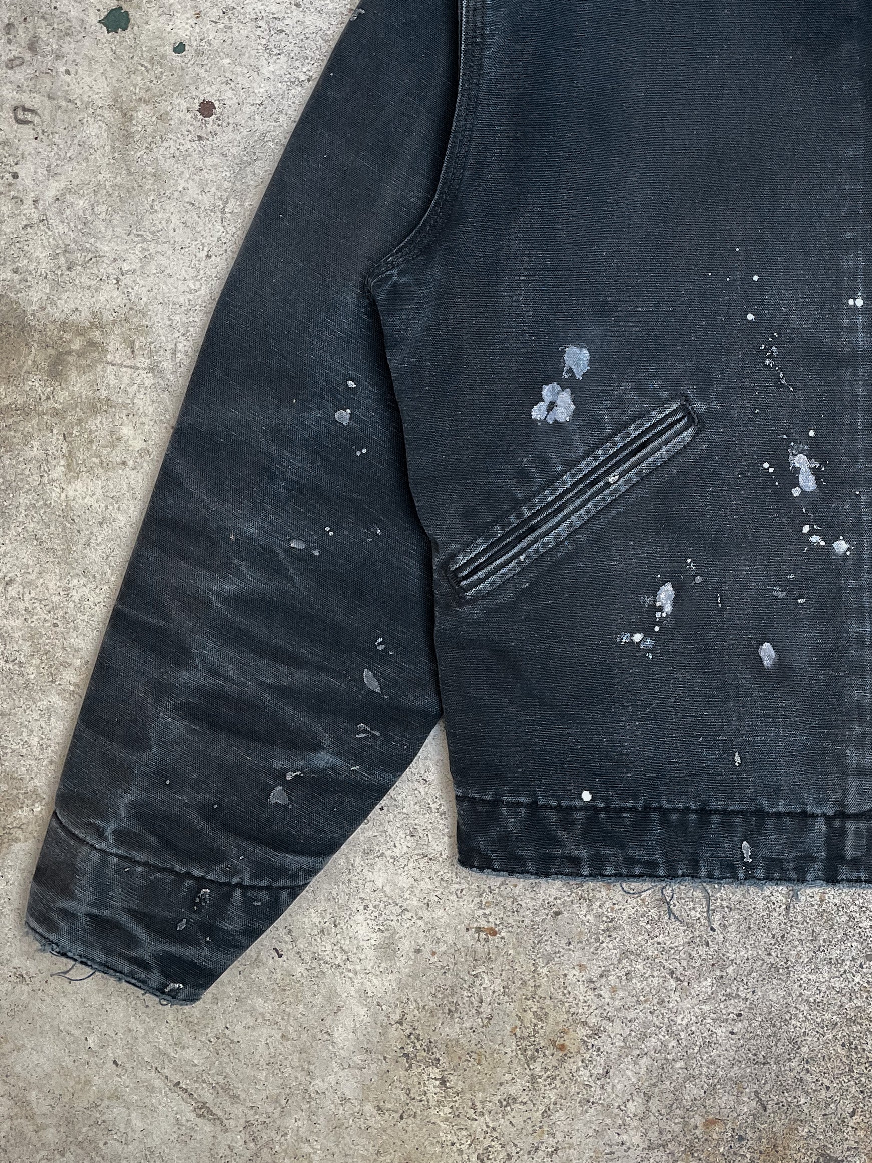 1990s Carhartt Painted Faded Black Lined Work Jacket