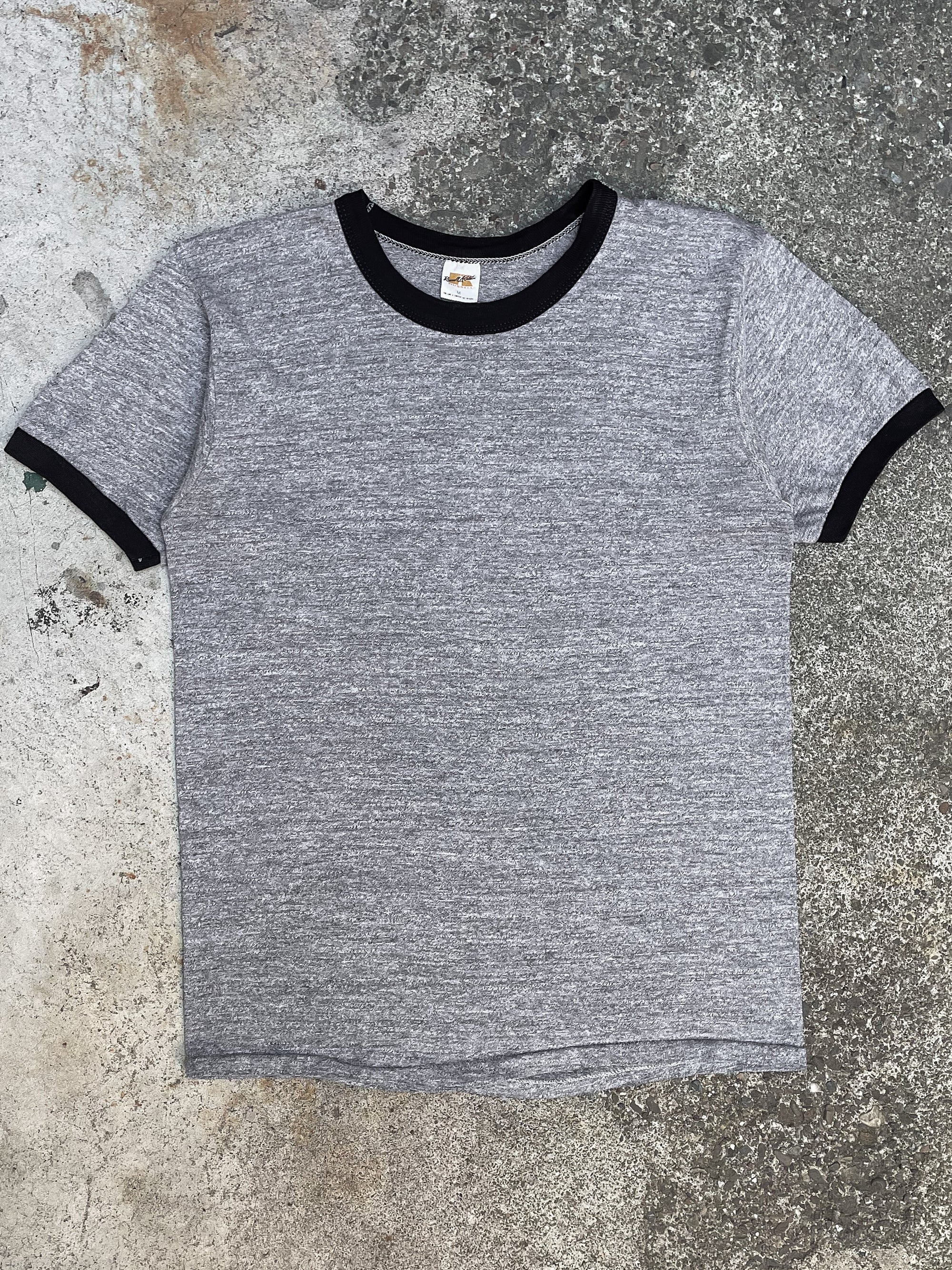 1970s Russell Heather Grey Black Single Stitched Ringer Tee (S/M)