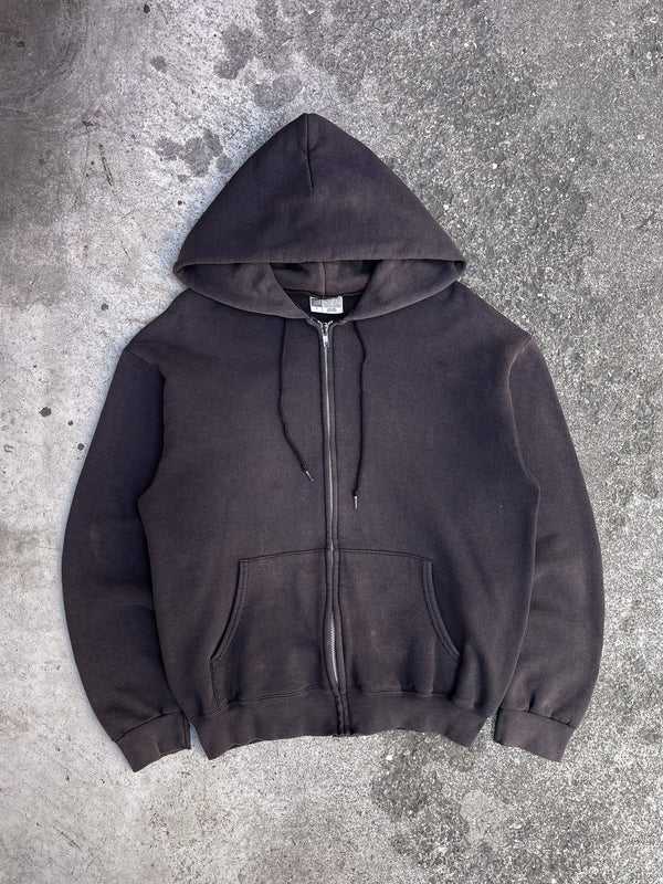 1990s Sun Faded Black Blank Zip Up Hoodie