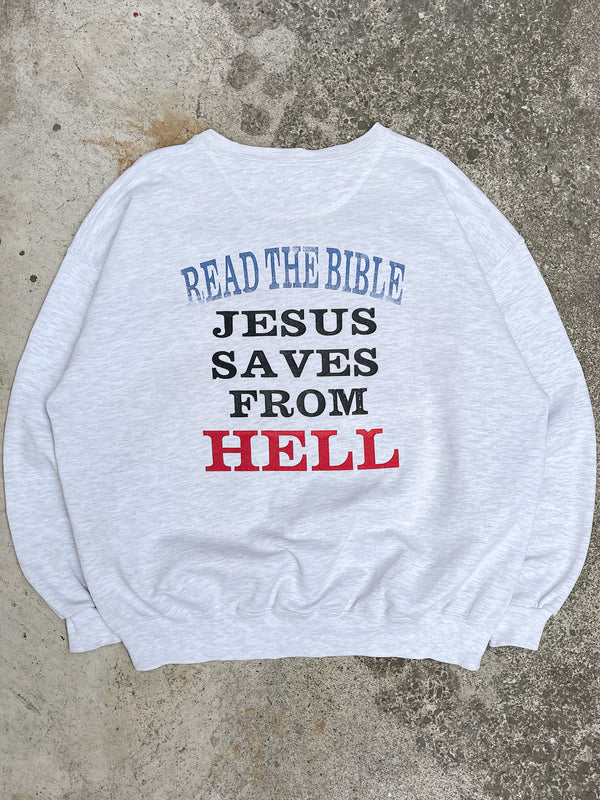 1990s “Jesus Saves From Hell” Heather Grey Sweatshirt