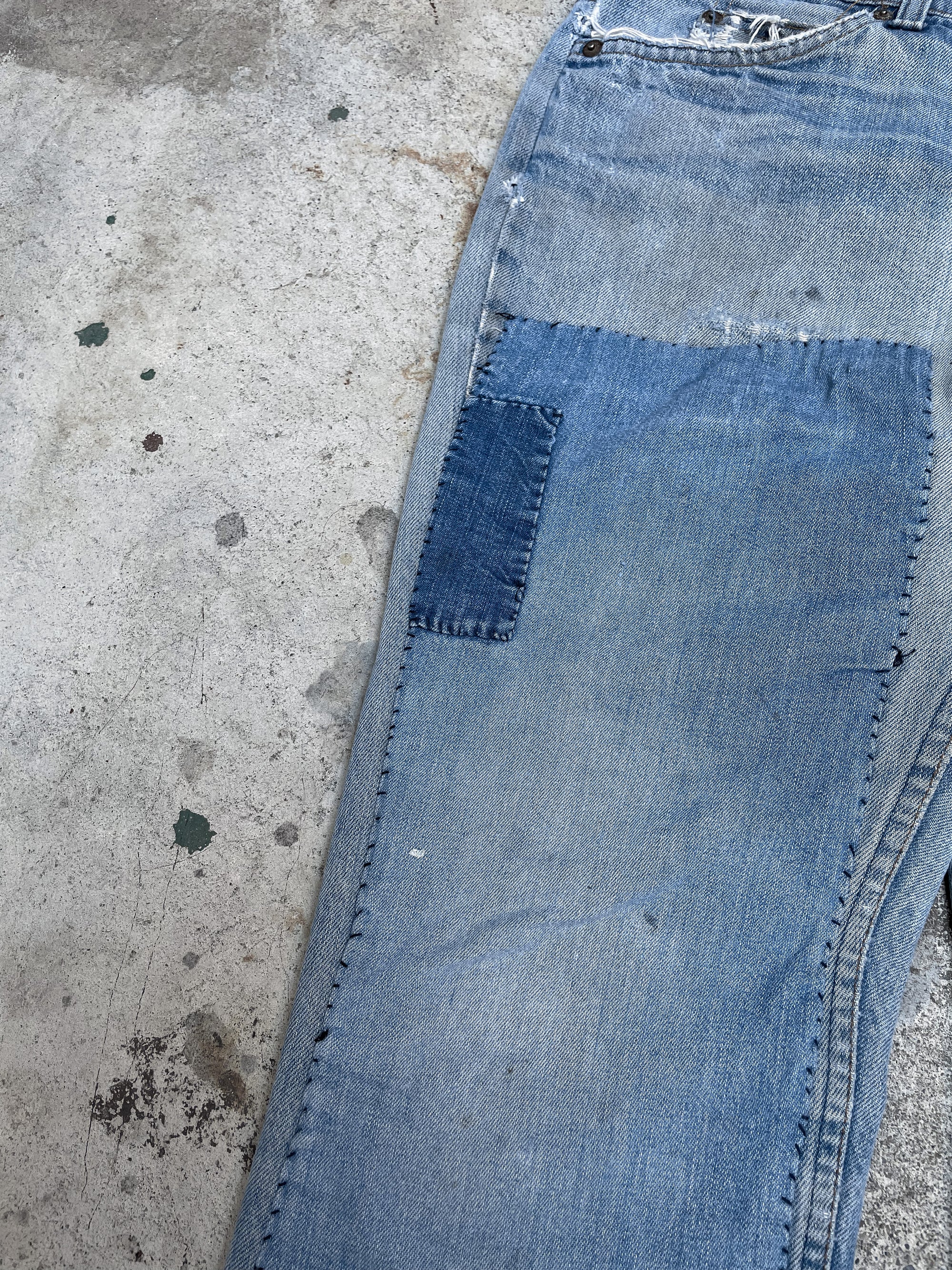 1970s Orange Tab Levis Patch Repaired Faded Blue 517 Talon Zip (32X27)