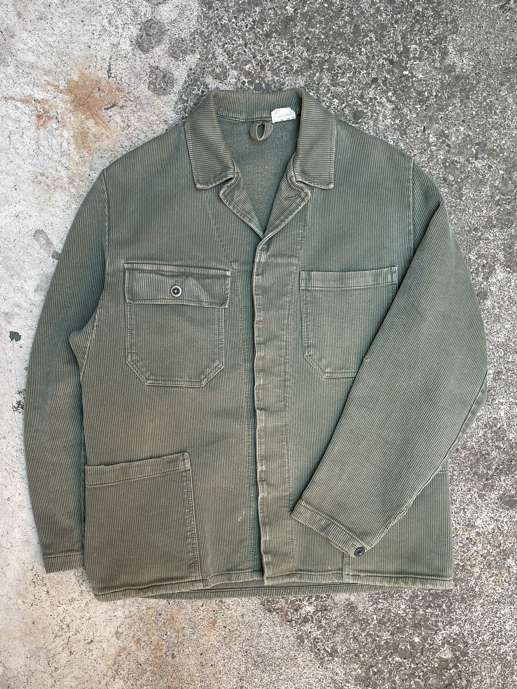 1970s Faded Green Cotton Twill European Chore Jacket (M)