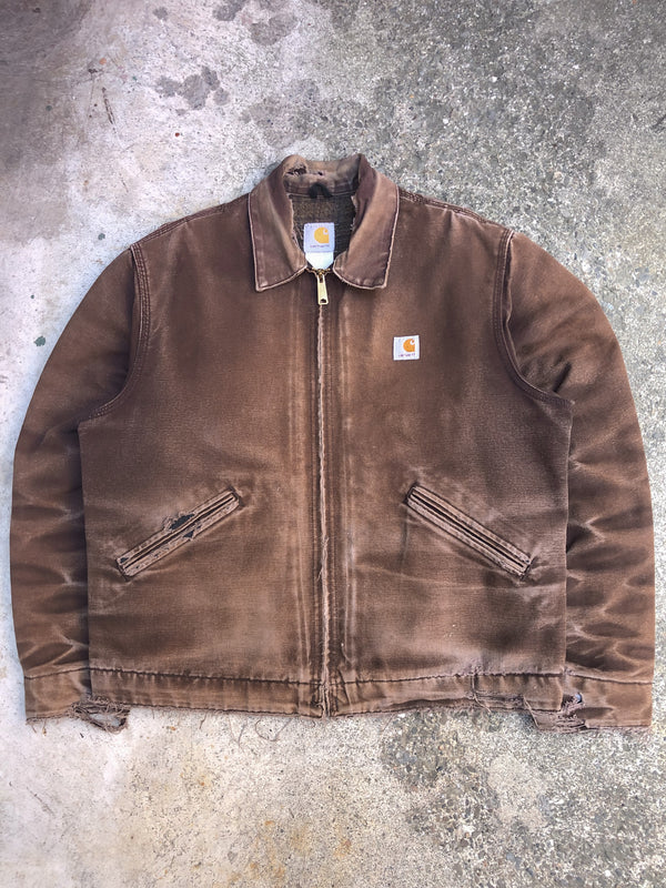 1990s Carhartt Sun Faded Dark Brown Lined Work Jacket (L)