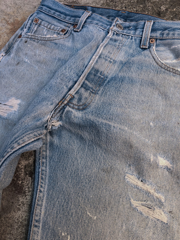 1990s Levis Distressed Heel Bite Blue 501XX (29X29)