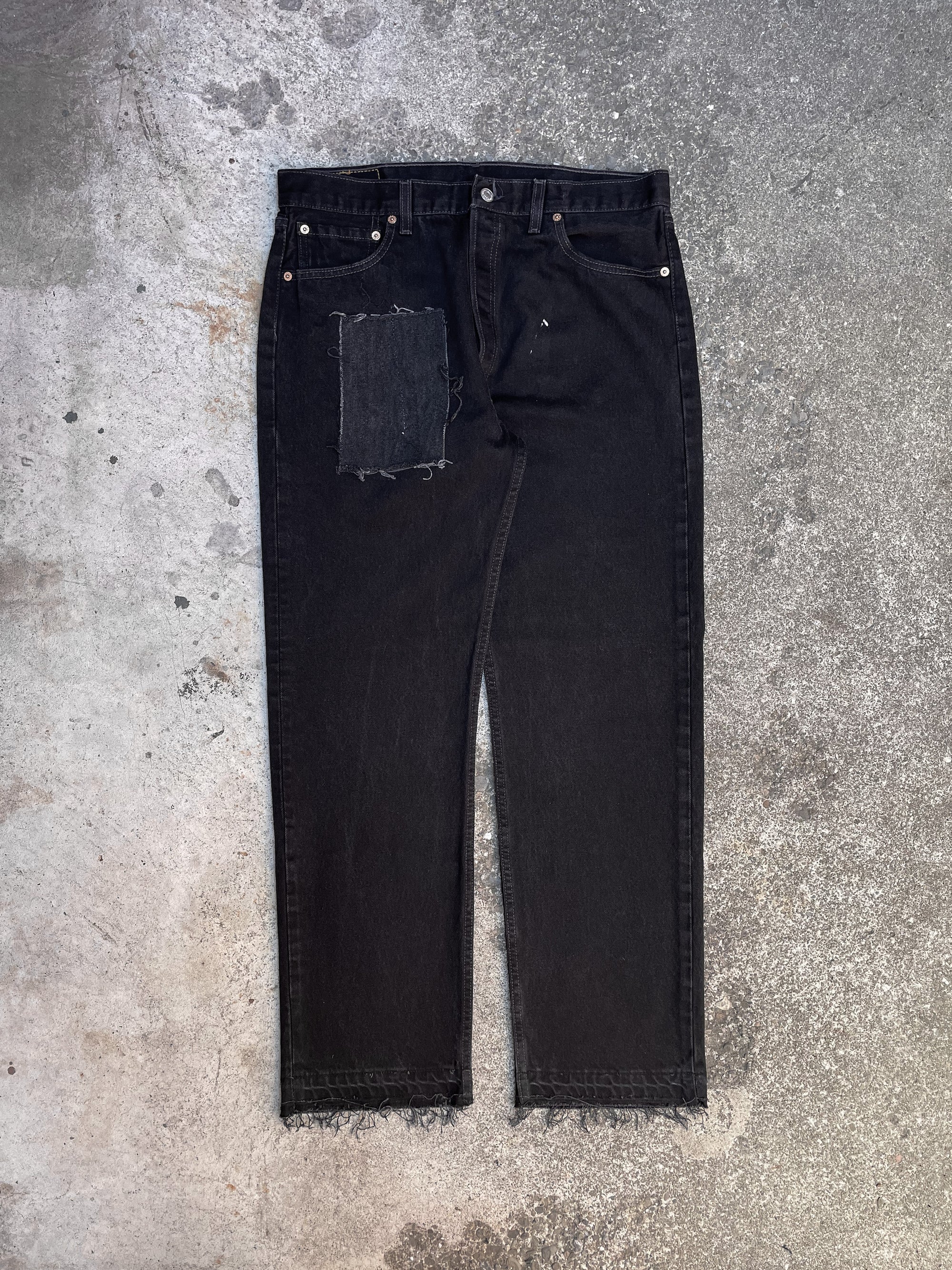 Vintage Levi’s Patch Repaired Black 501 Released Hem (34X30)