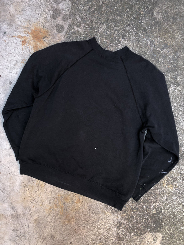 1990s Painted Faded Black Blank Raglan Sweatshirt