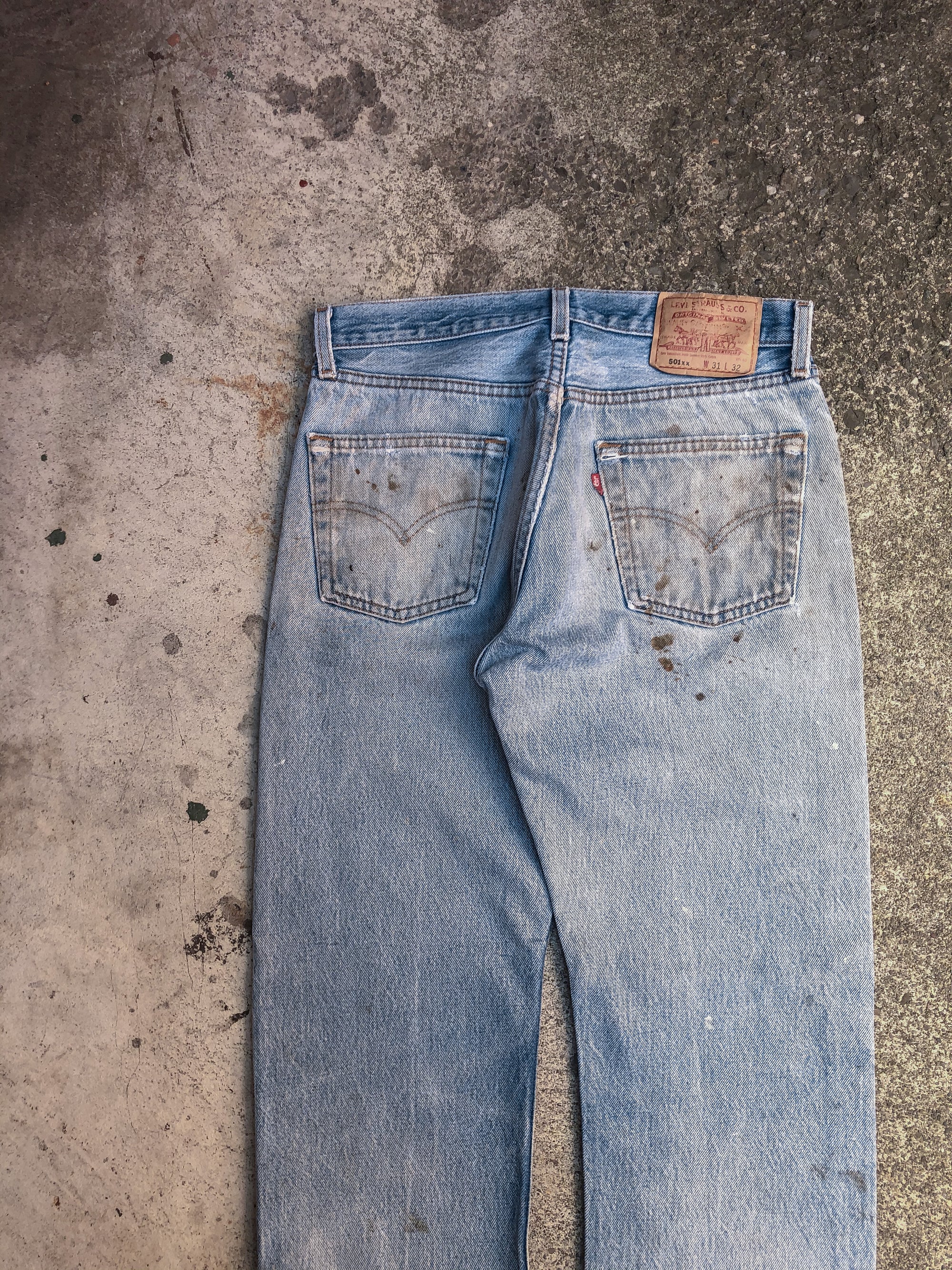 1990s Levis Distressed Heel Bite Blue 501XX (29X29)