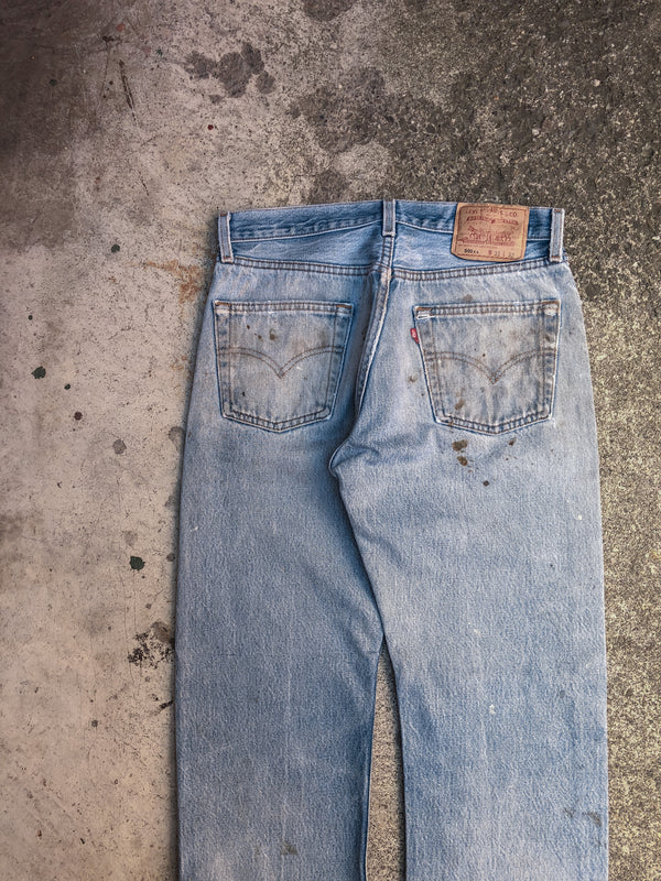 1990s Levis Distressed Heel Bite Blue 501XX (29X29)