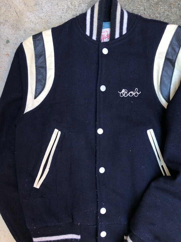 1970s Midnight Navy Chain Stitch “Fairport Swimming” Varsity Jacket