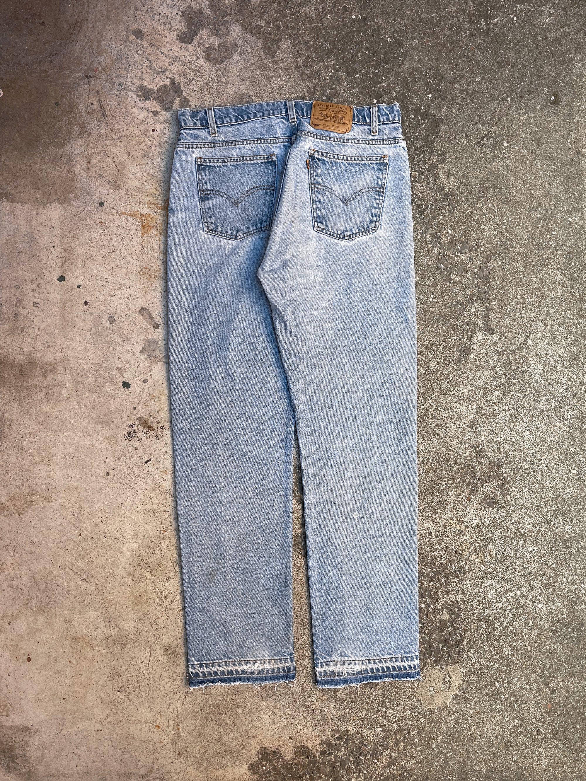 1990s Orange Tab Levi’s Repaired Faded Blue 505 Released Hem (33X32)