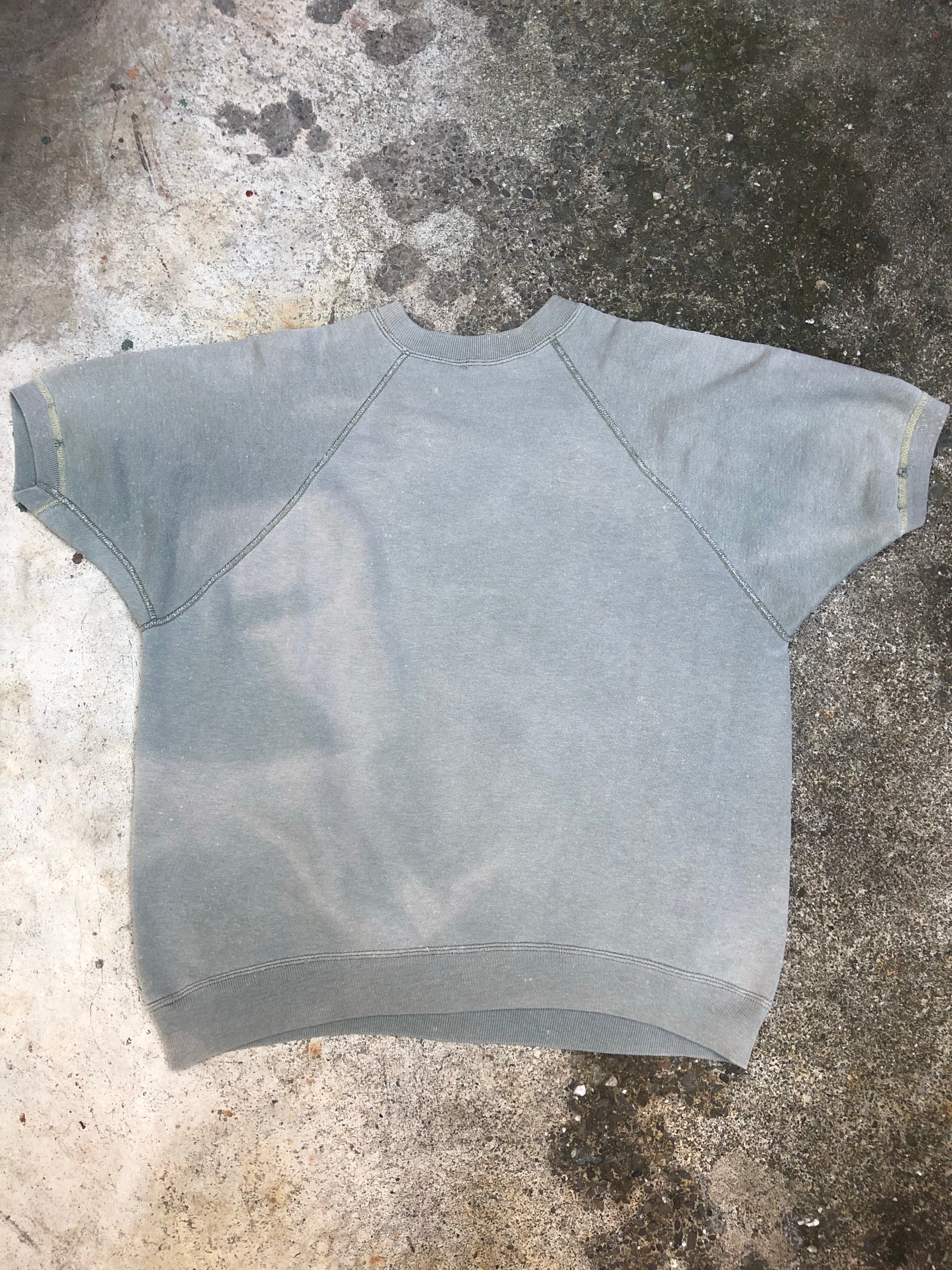 1960s Sun Faded Green “University Miami” Raglan Short Sleeve Sweatshirt