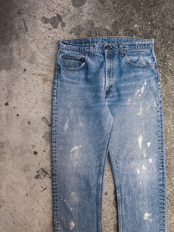 1980s Levis Painted Faded Blue 505 Released Hem (31X30)