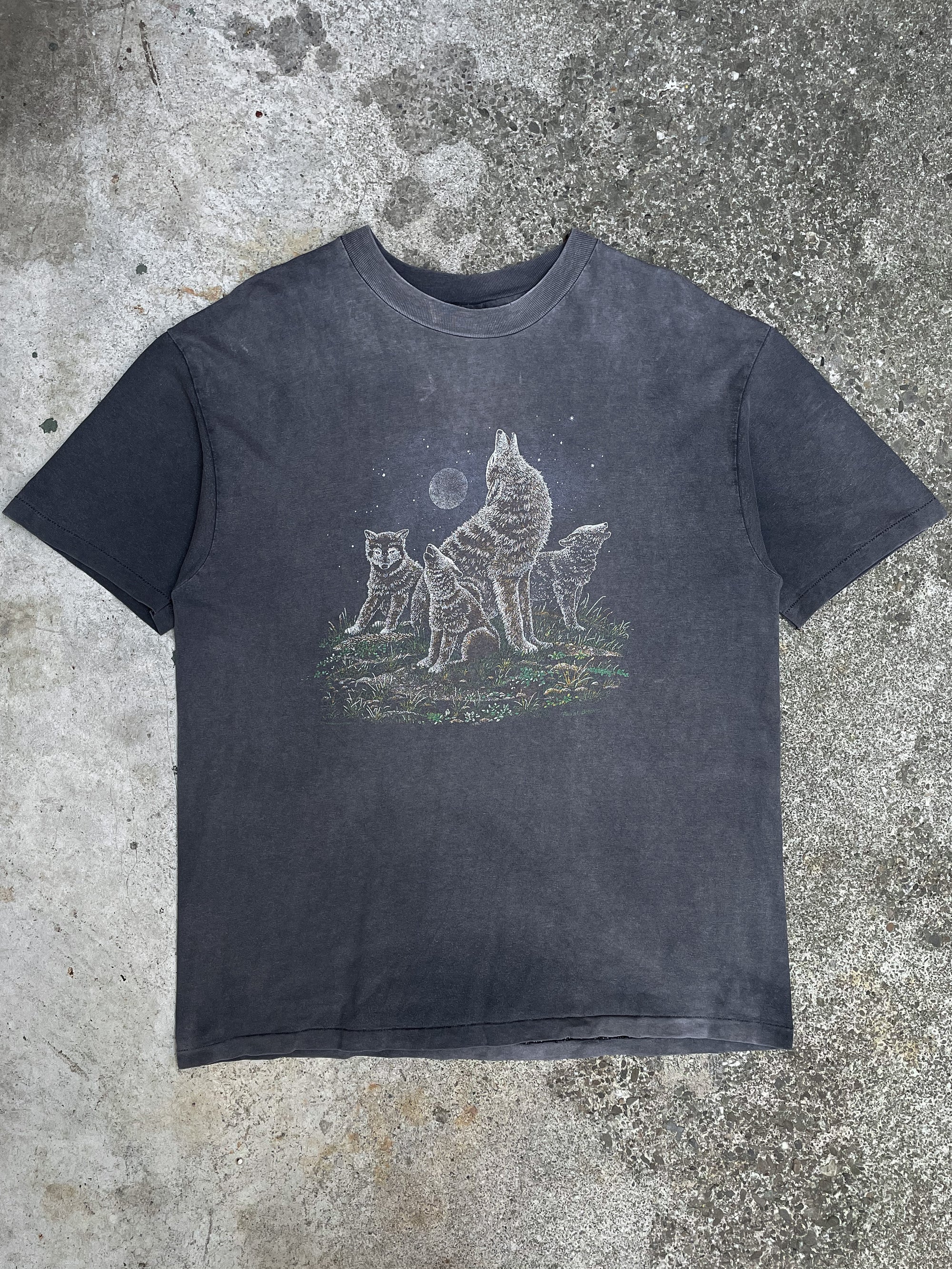 1990s Faded Wolf Wildlife Hanes Beefy Tee