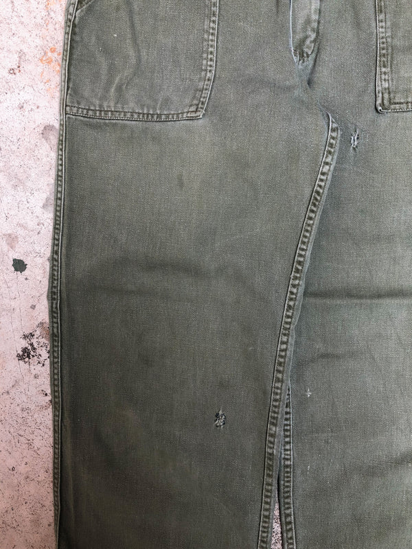 1960s Talon Zip Repaired Faded OG 107 Military Pants (28X27)