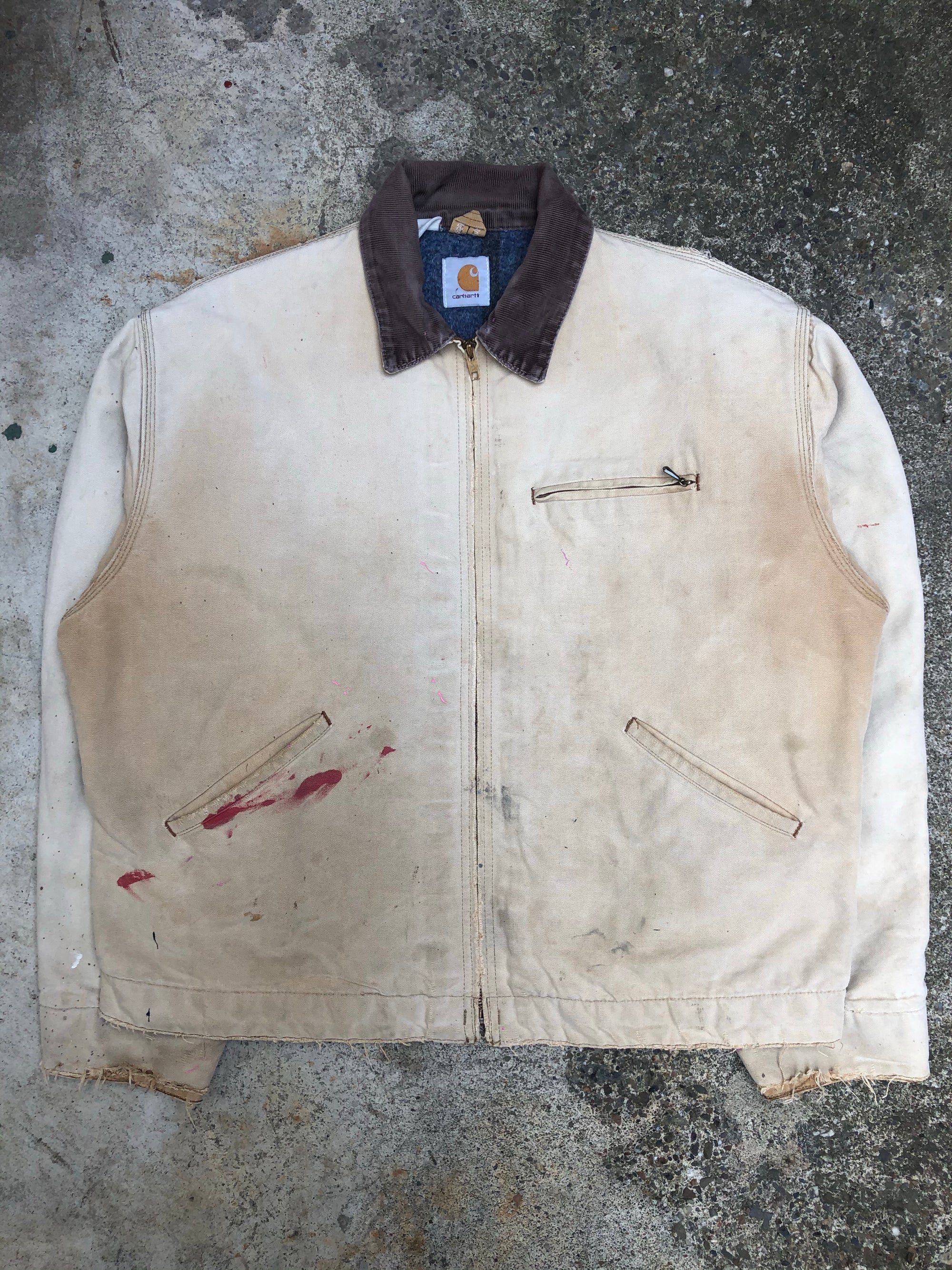 1990s Carhartt Faded Painted Tan Lined Work Jacket (L)