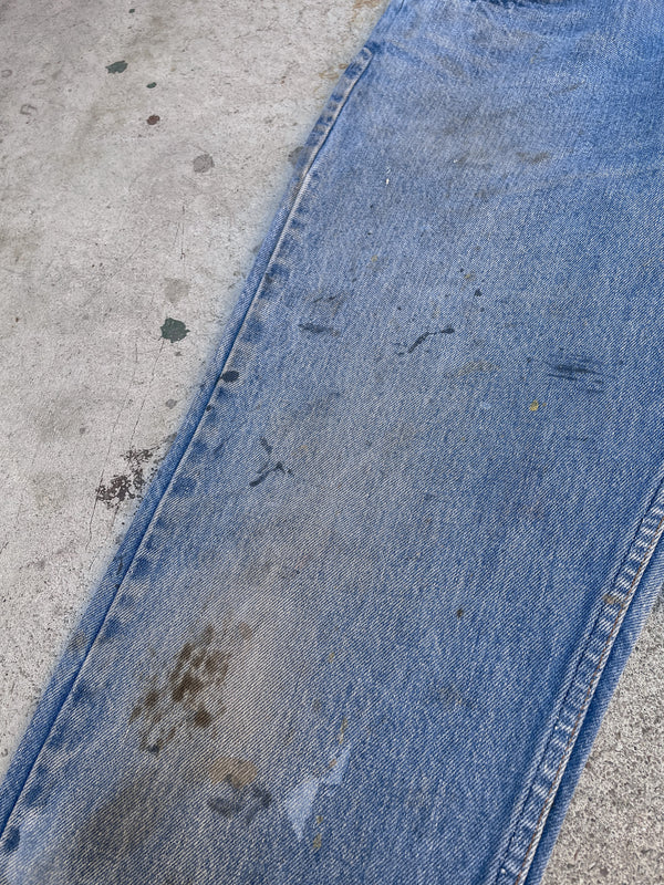 1970s Orange Tab Levi’s Flannel Repair Dirty Blue Denim (32X26)