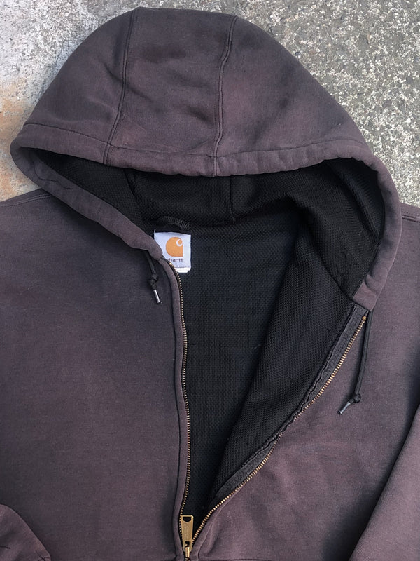 1990s Carhartt Sun Faded Chocolate Brown Thermal Zip Up Hoodie