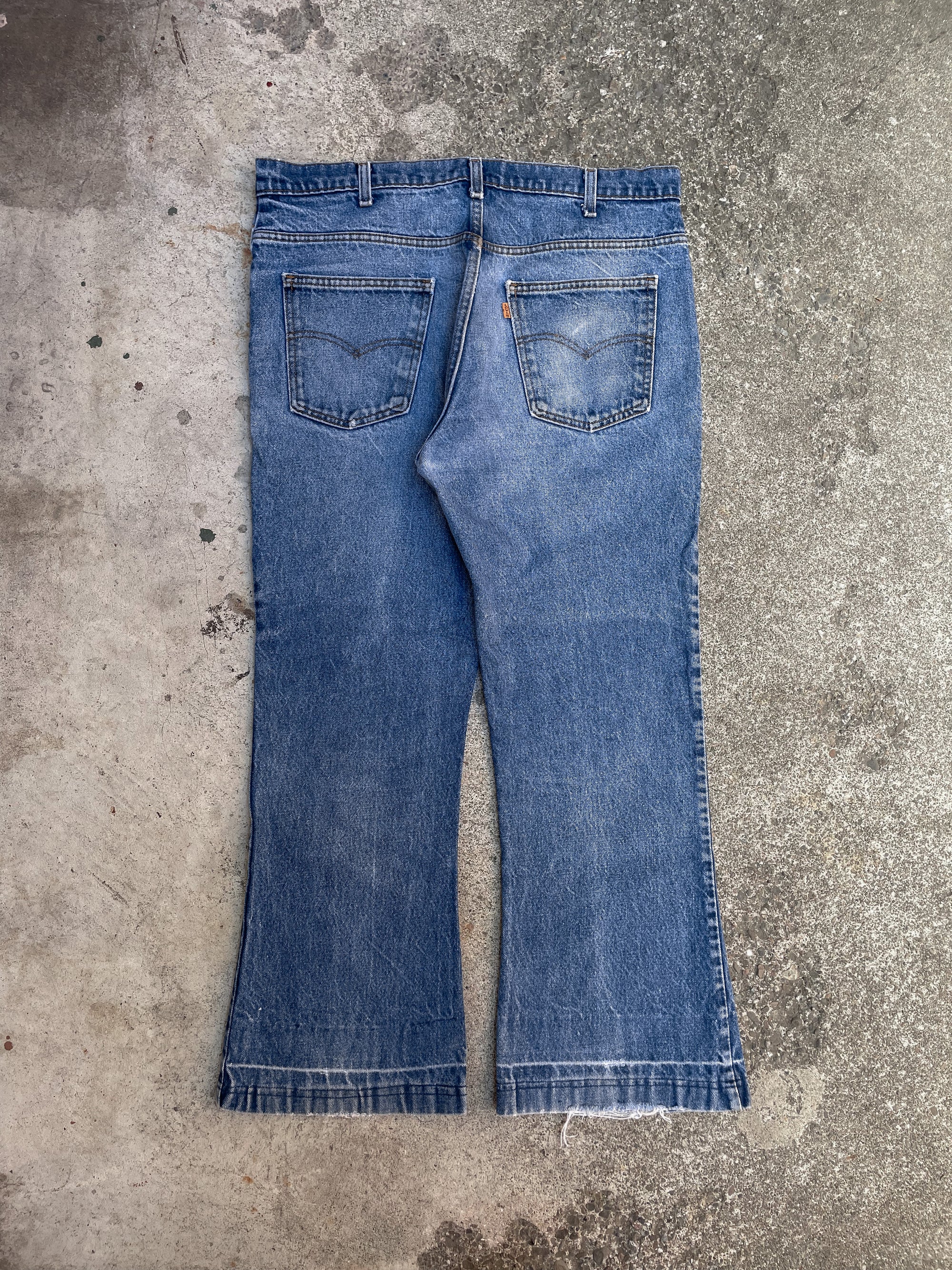 1970s Orange Tab Levis Worn In Blue 646 (36X27)