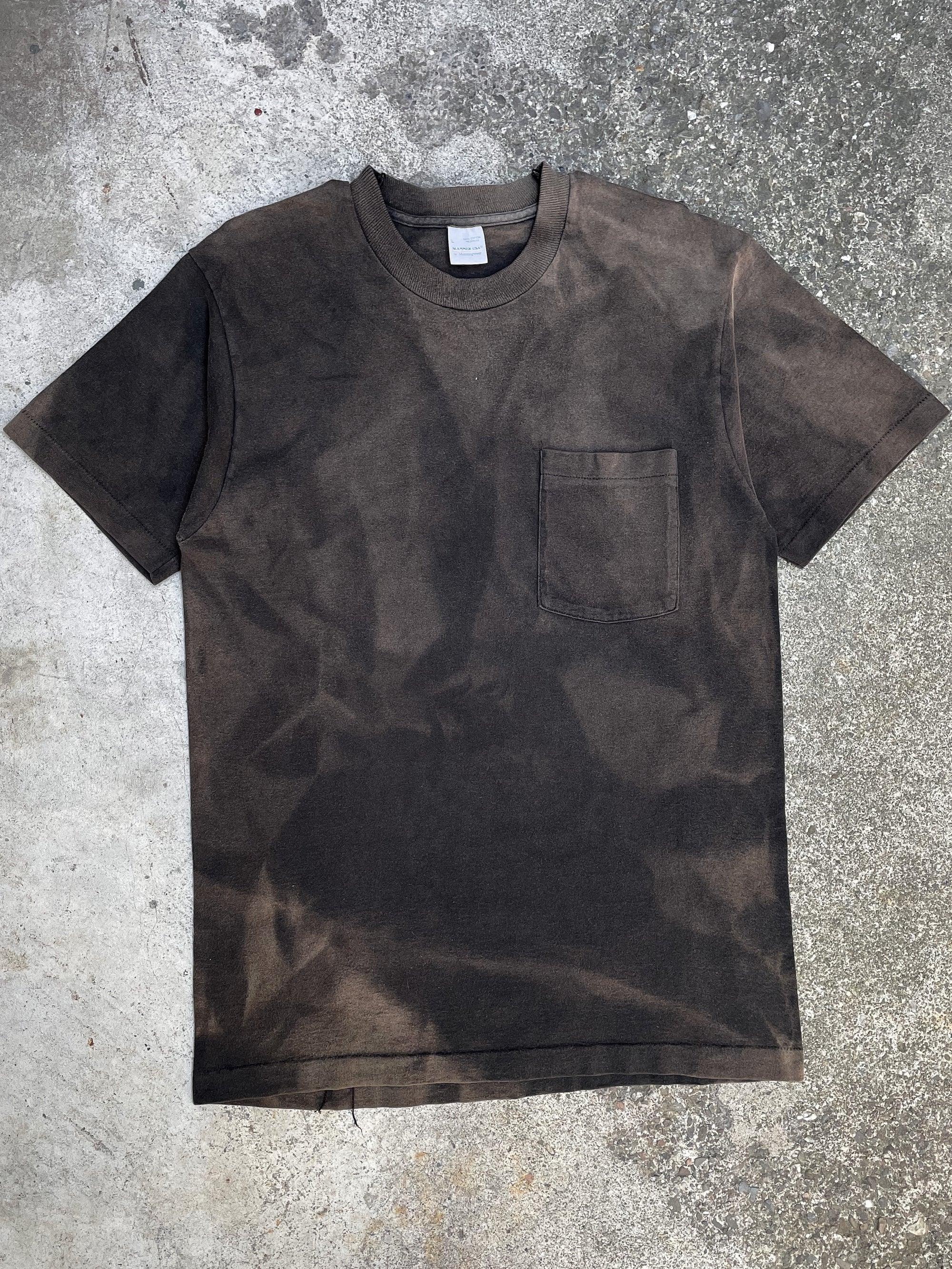 1990s Sun Faded Black Single Stitched Selvedge Pocket Tee