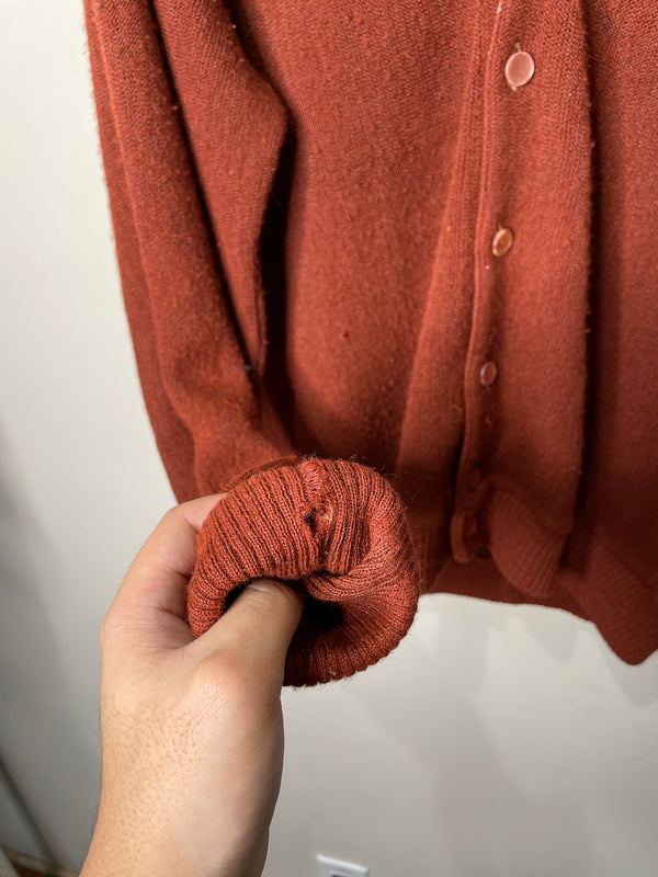 1970s Burnt Orange Mohair Acrylic Knit Cardigan (L)