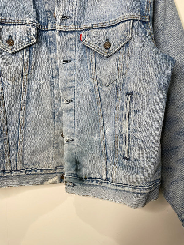 1980s Levi’s Faded Corduroy Collar Blanket-Lined Denim Trucker Jacket (L)