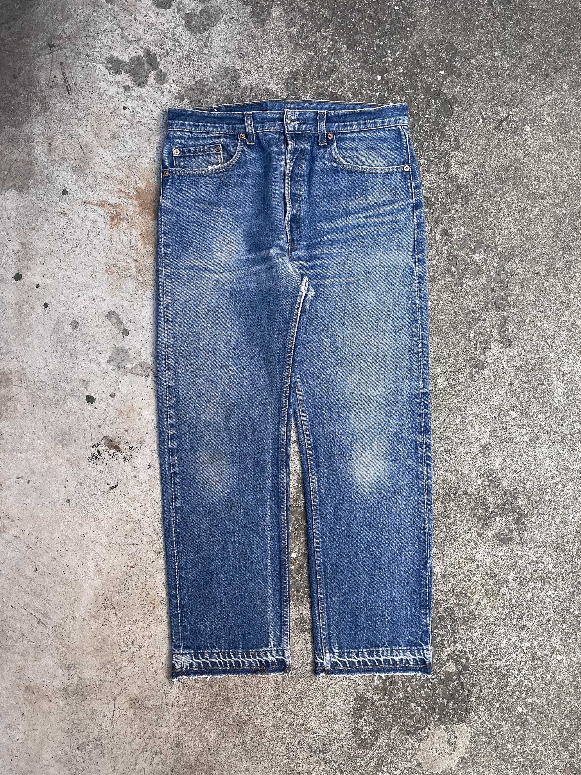 1980s Levi’s Repaired Blue 501 Released Hem (31X27)