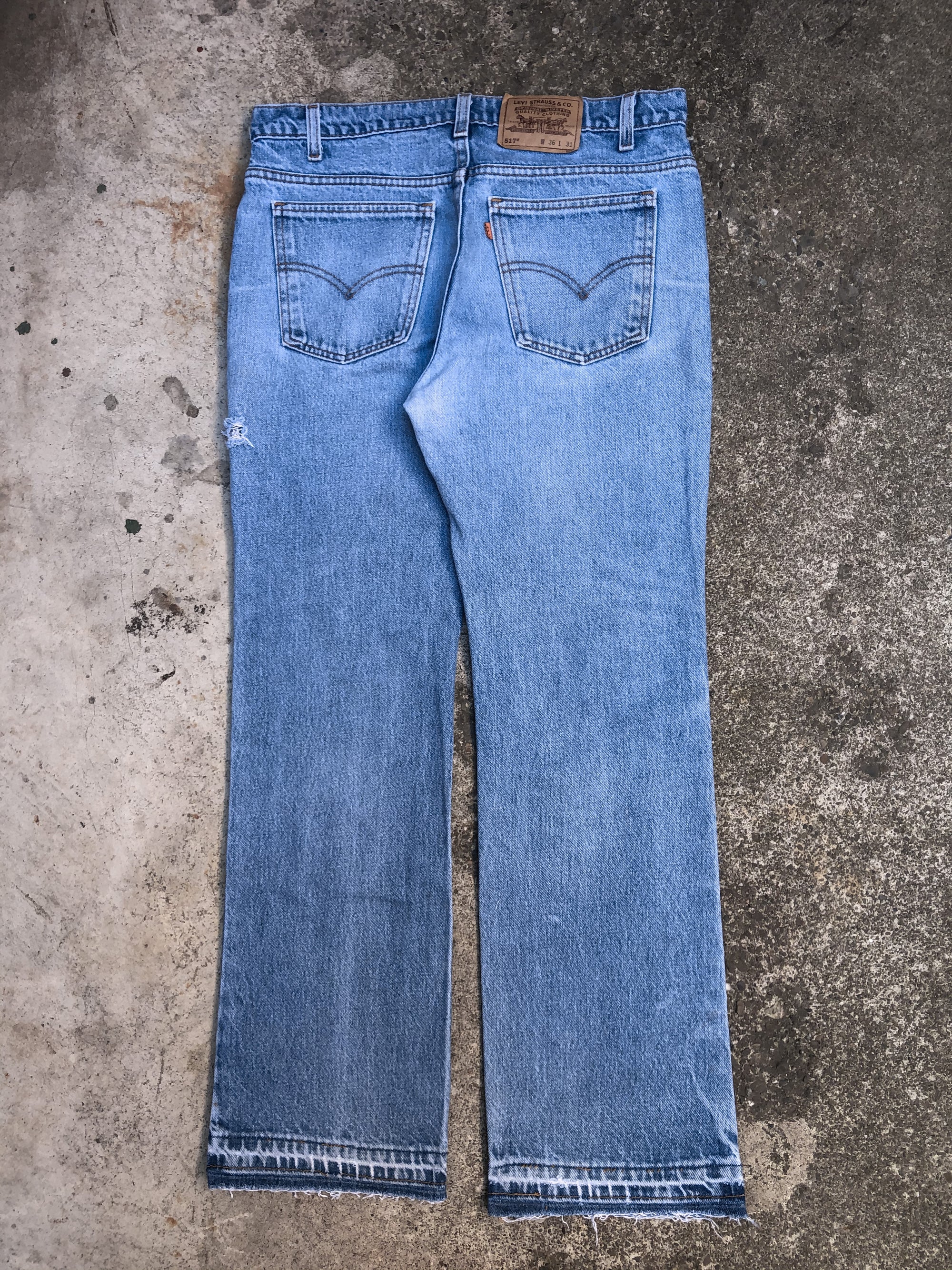 1990s Orange Tab Levis Repaired Blue 517 Released Hem (34X30)