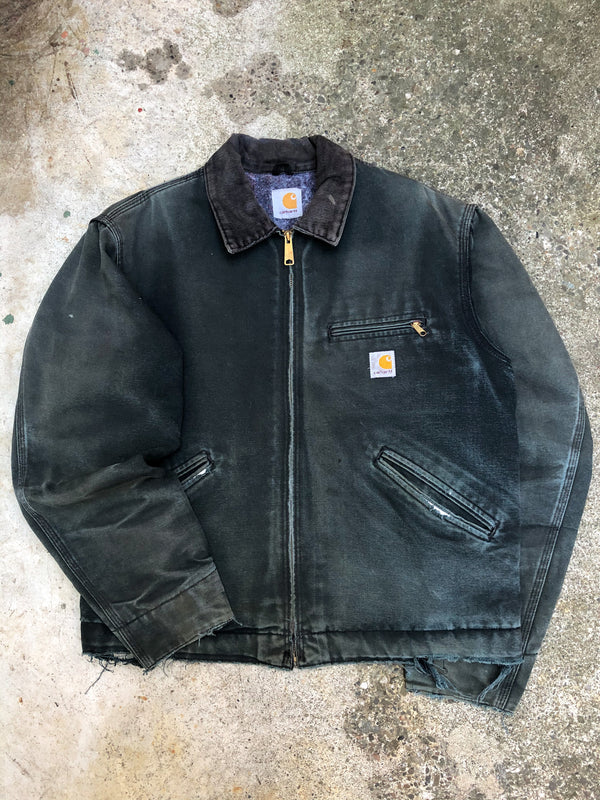 1990s Carhartt Dusty Faded Black Lined Work Jacket (M)