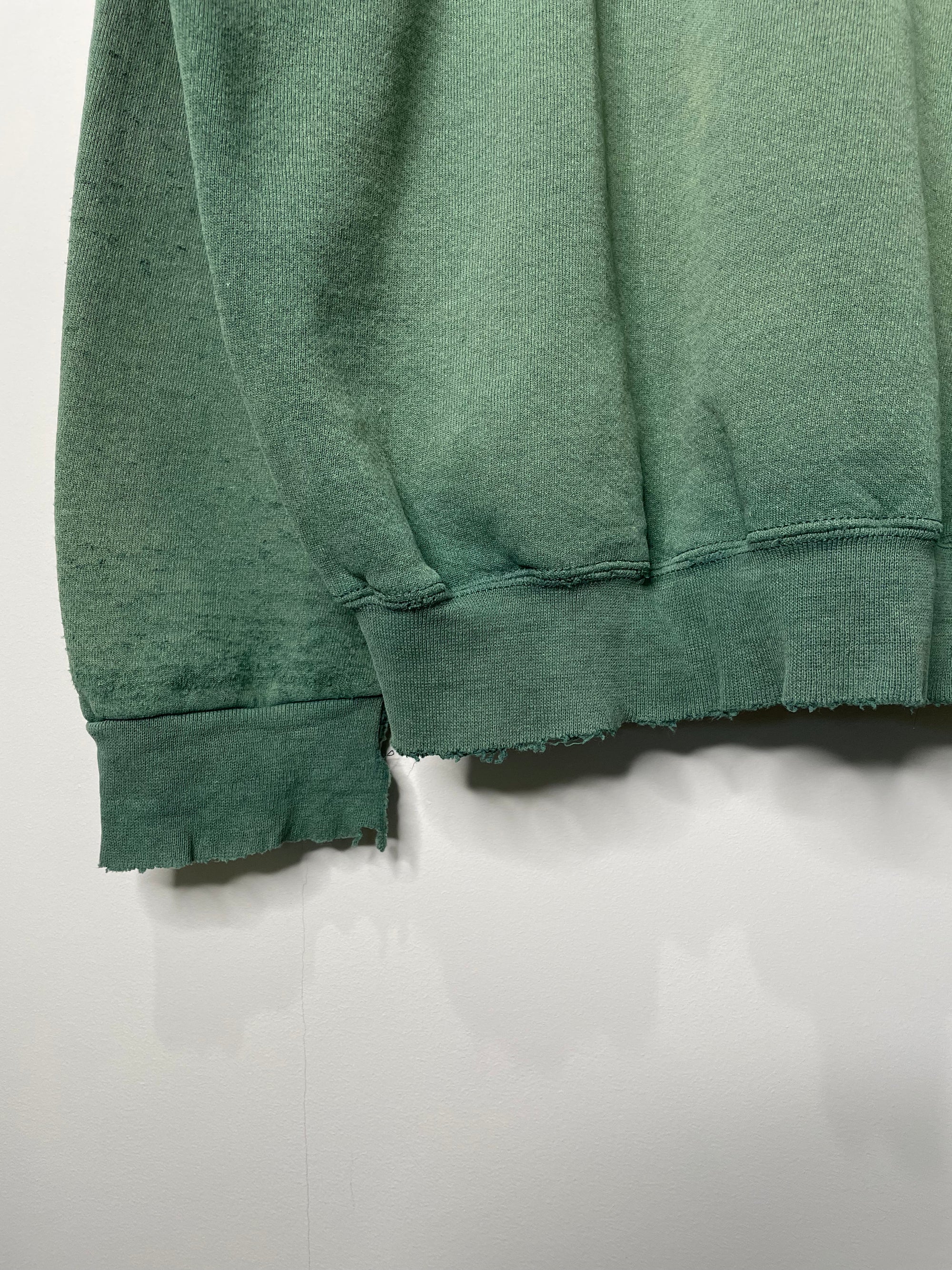 1990s Distressed Sun Faded Green Zip Up Hoodie (L)