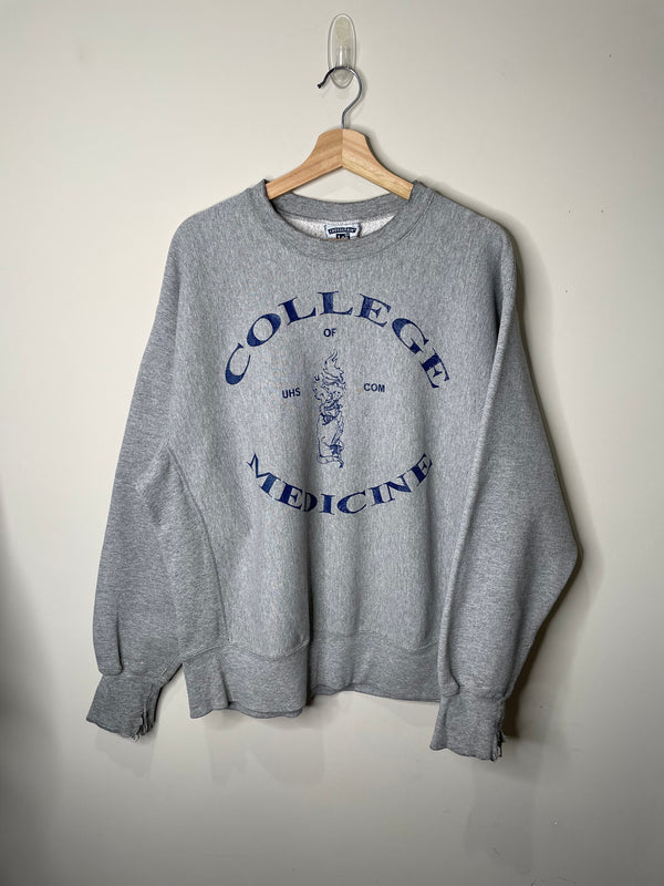 1990s “College of Medicine” Distressed Weave Sweatshirt (XL)