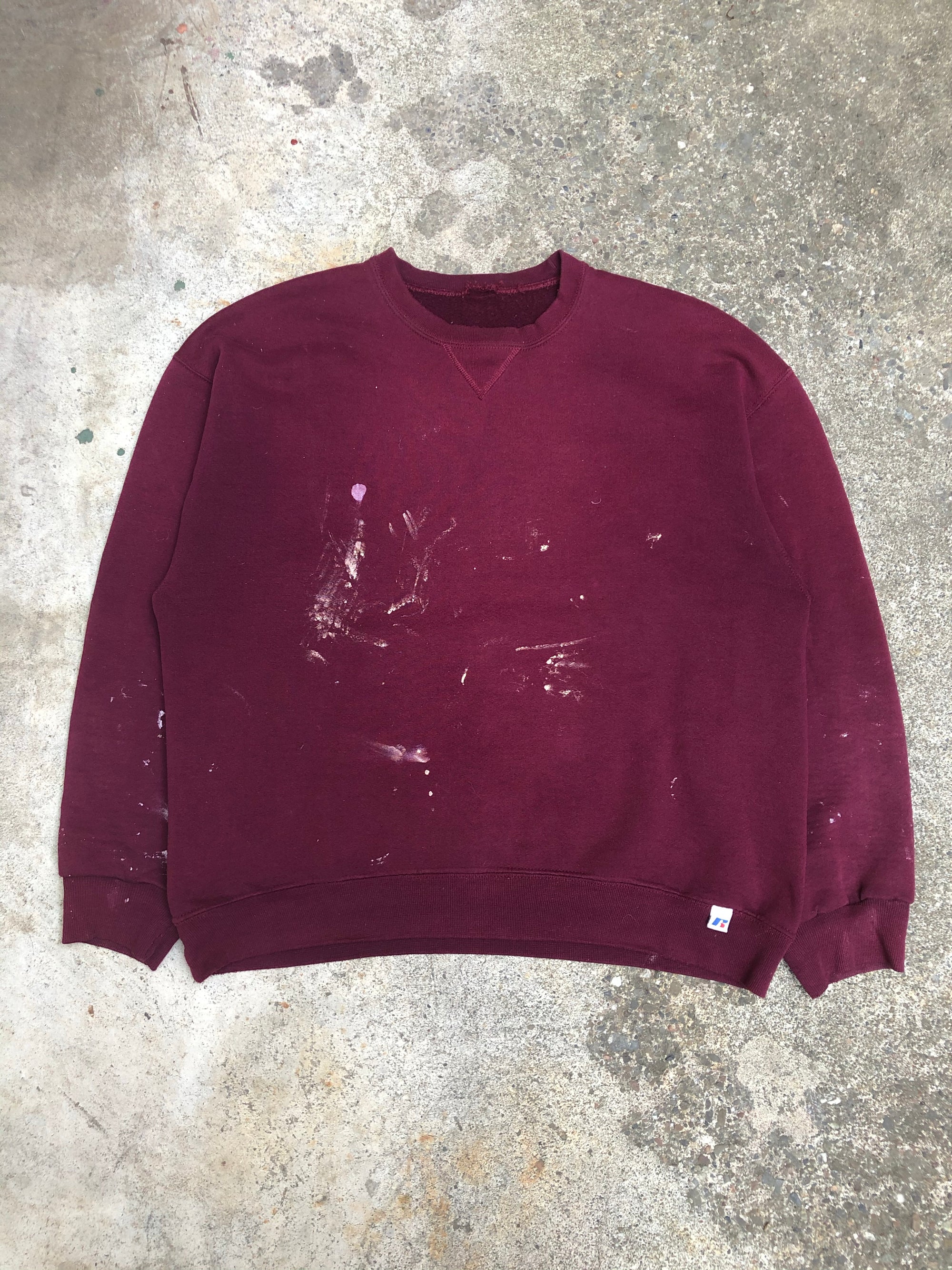 1990s Russell Faded Maroon Blank Paint Sweatshirt